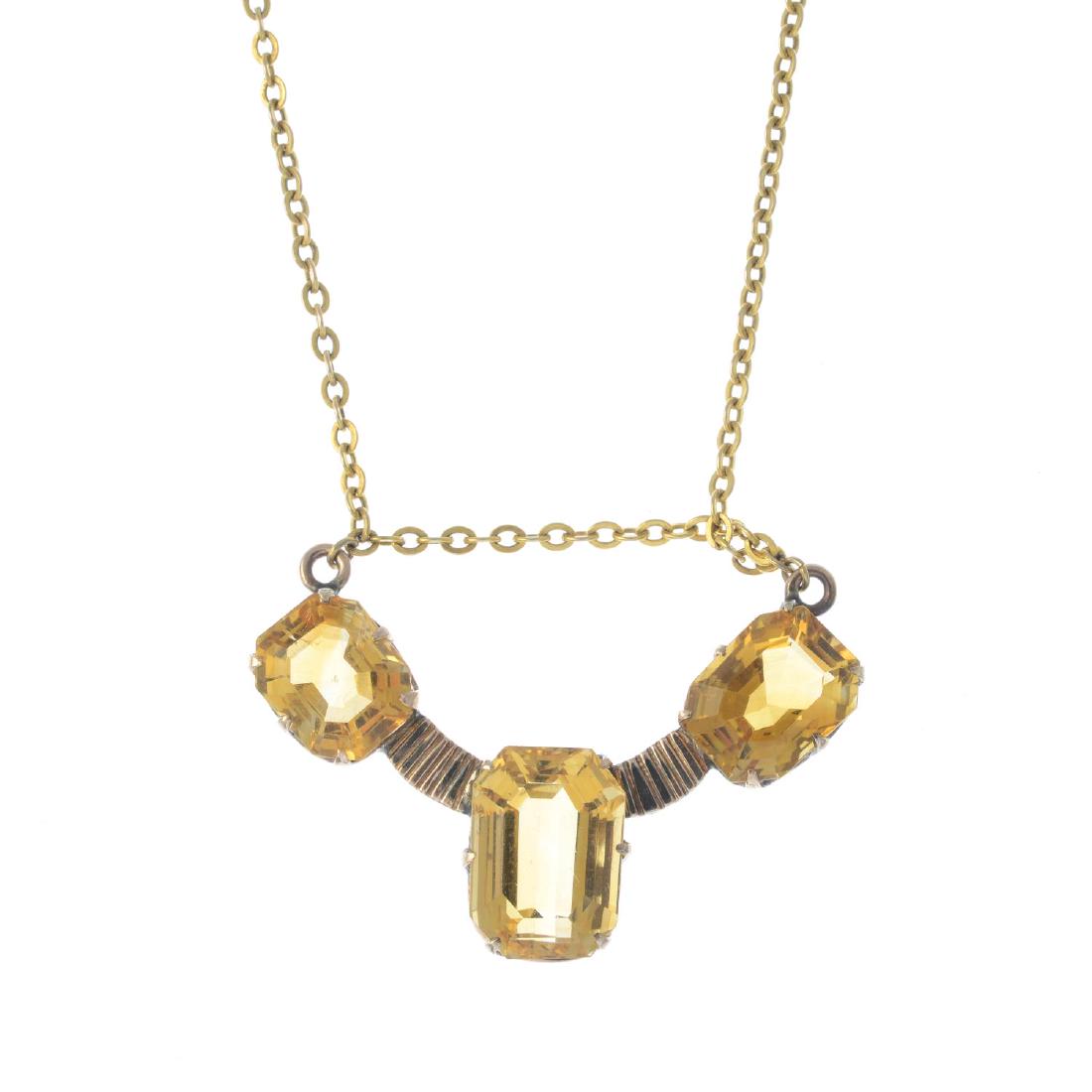 A citrine necklace. The rectangular-shape citrine line, (1 of 3)