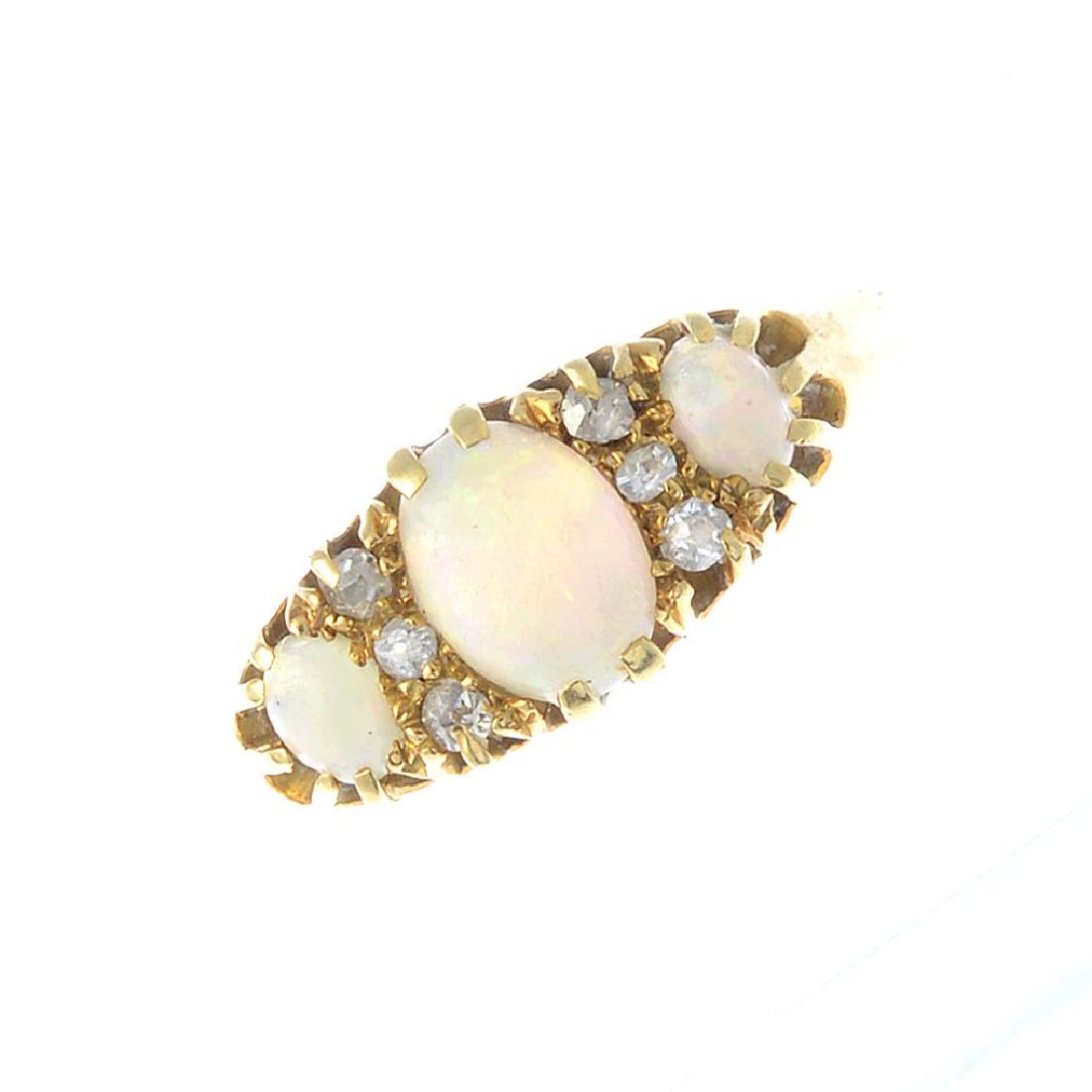 An early 20th century 18ct gold opal and diamond ring. (1 of 3)