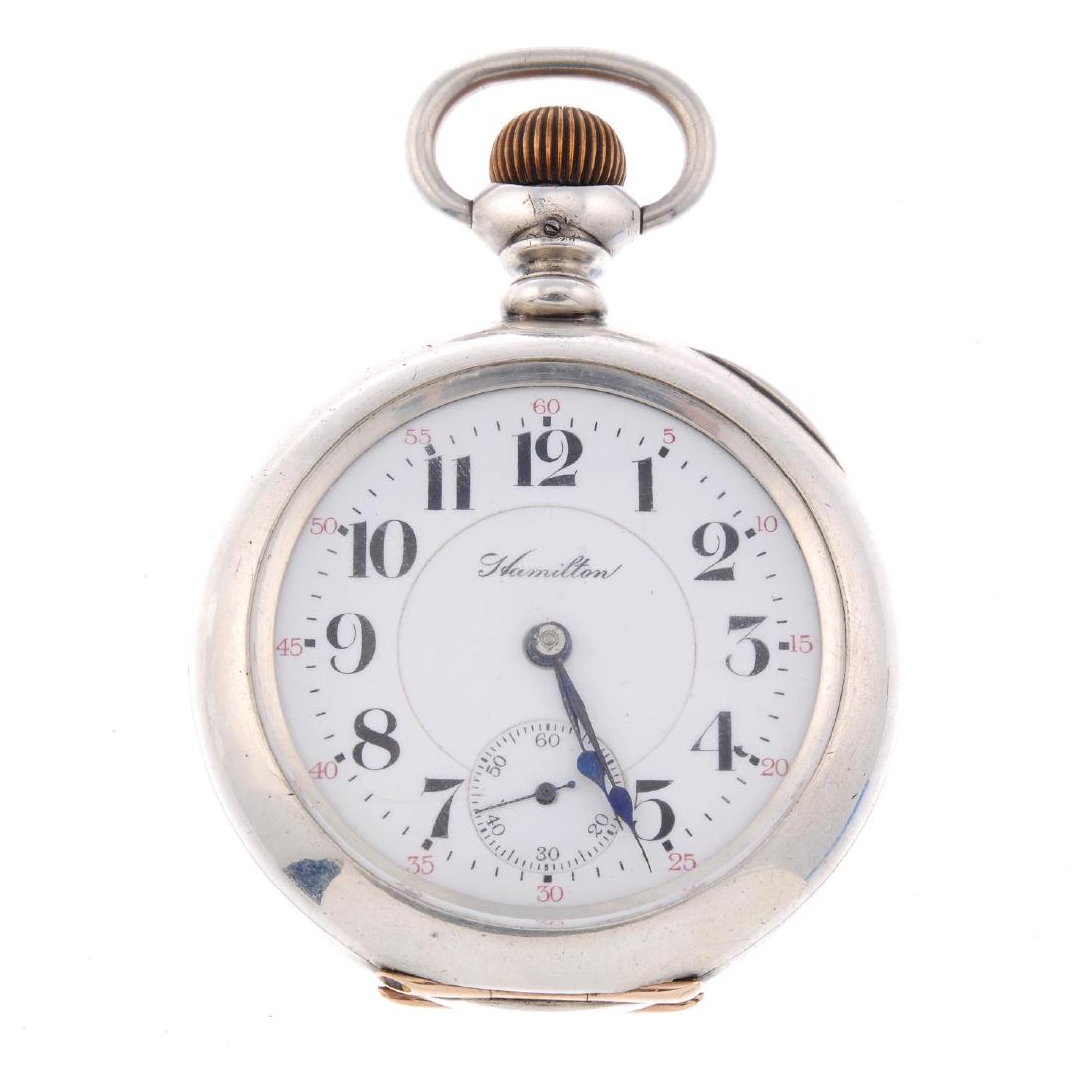 An open face railroad grade pocket watch by Hamilton. (1 of 3)