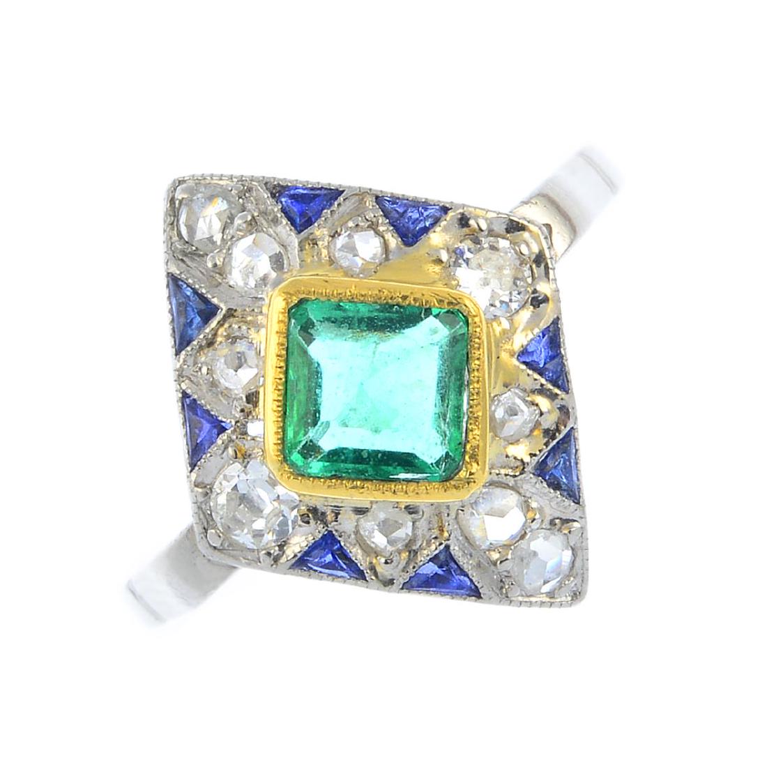 An Art Deco platinum emerald, sapphire and diamond (1 of 4)