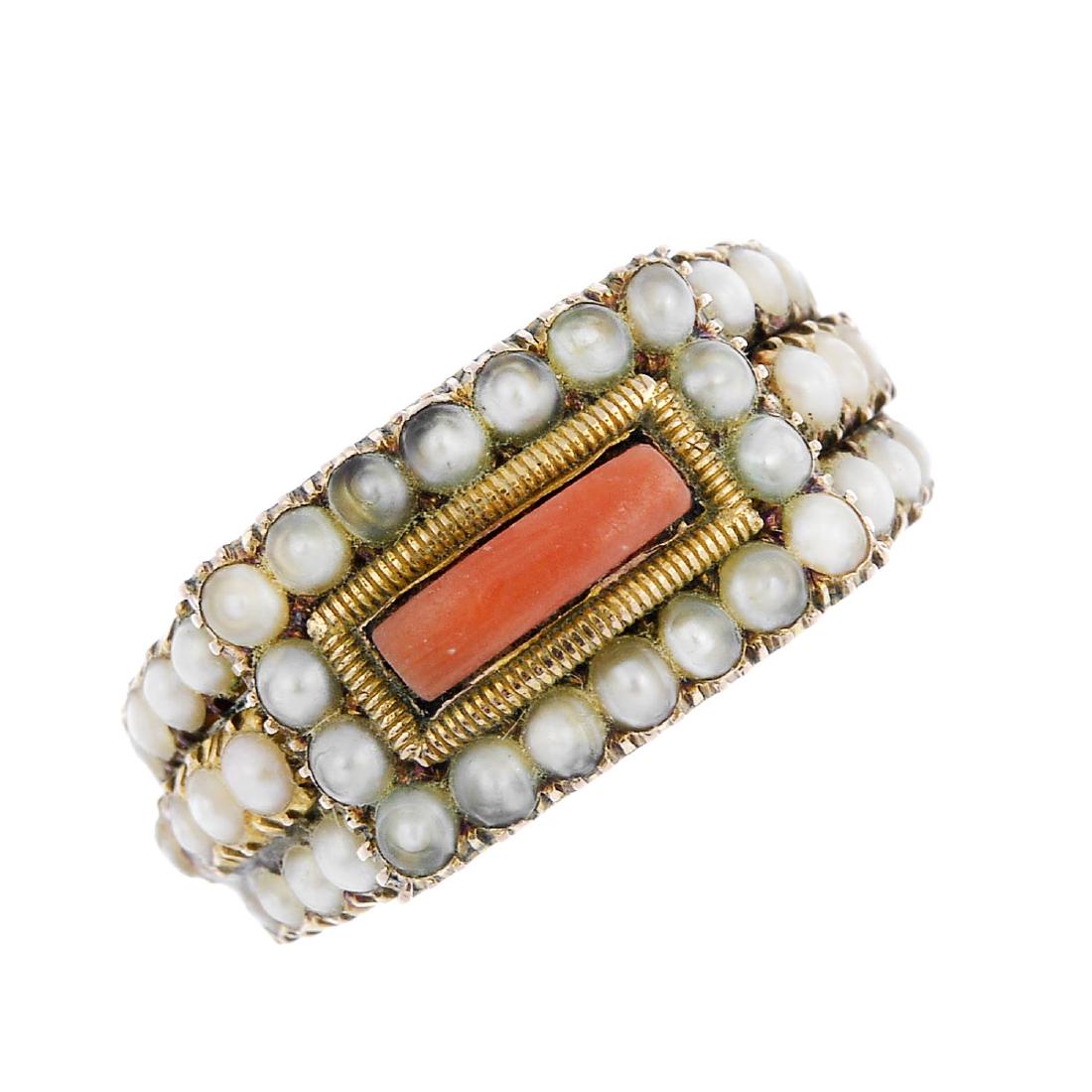A late Georgian gold, coral and split pearl ring. The (1 of 1)