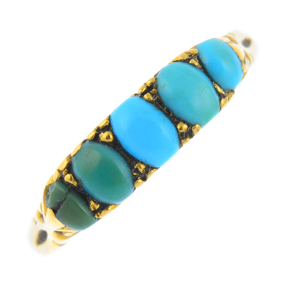 A late Victorian 18ct gold turquoise ring. Designed as (1 of 3)