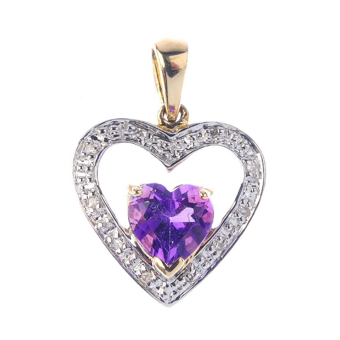 A 9ct gold amethyst and diamond pendant. The (1 of 1)