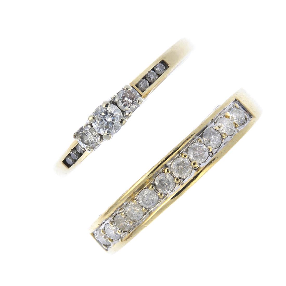 Two 9ct gold diamond rings.  The first designed as a (1 of 3)