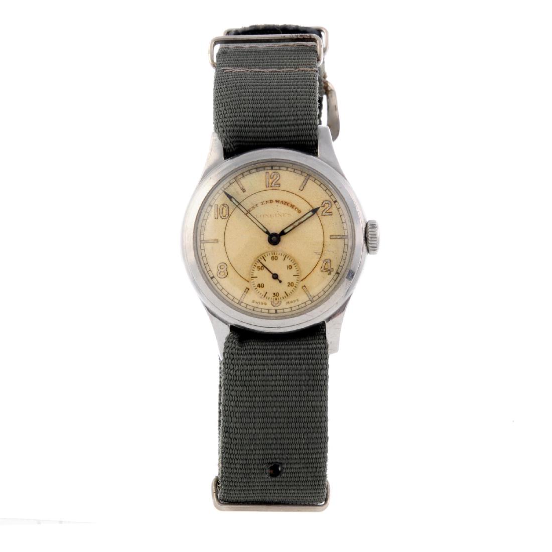 LONGINES - a gentleman's wrist watch. Stainless steel: LONGINES - a gentleman's wrist watch. Stainless steel case. Numbered 6656 2019 22867. Signed manual wind movement. Cream dial with alternating Arabic numeral and baton hour markers, subsidiary seconds