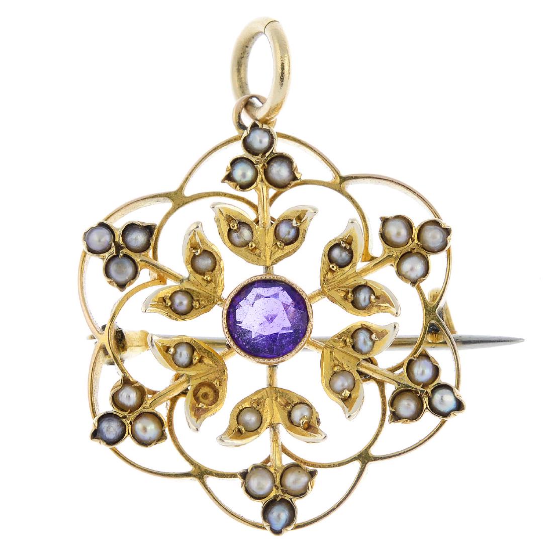 An early 20th century 9ct gold amethyst and split pearl (1 of 2)