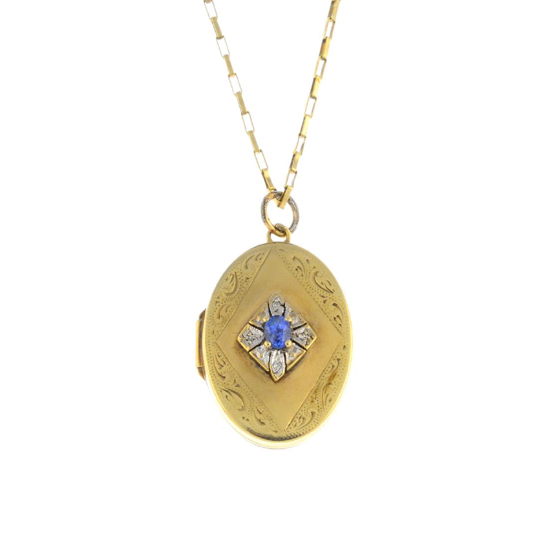 A sapphire and diamond locket. Of oval outline, the (1 of 3)