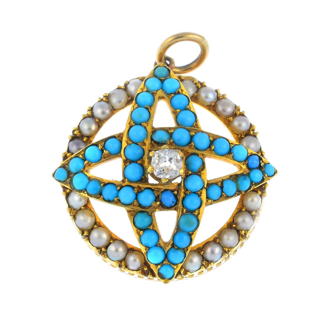 A late Victorian gold turquoise, diamond and split (1 of 2)