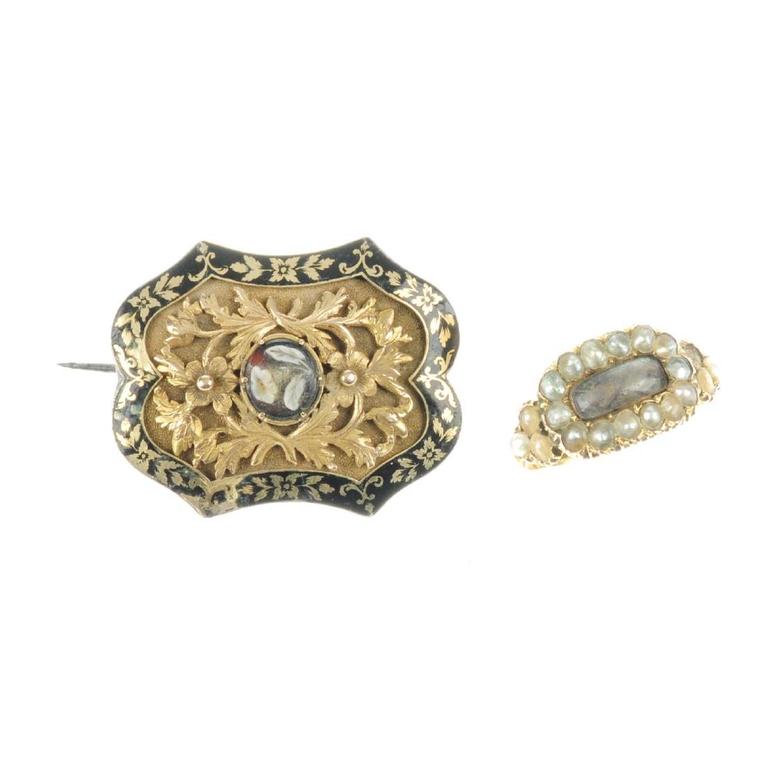 A late Georgian gold memorial brooch and ring. The (1 of 2)