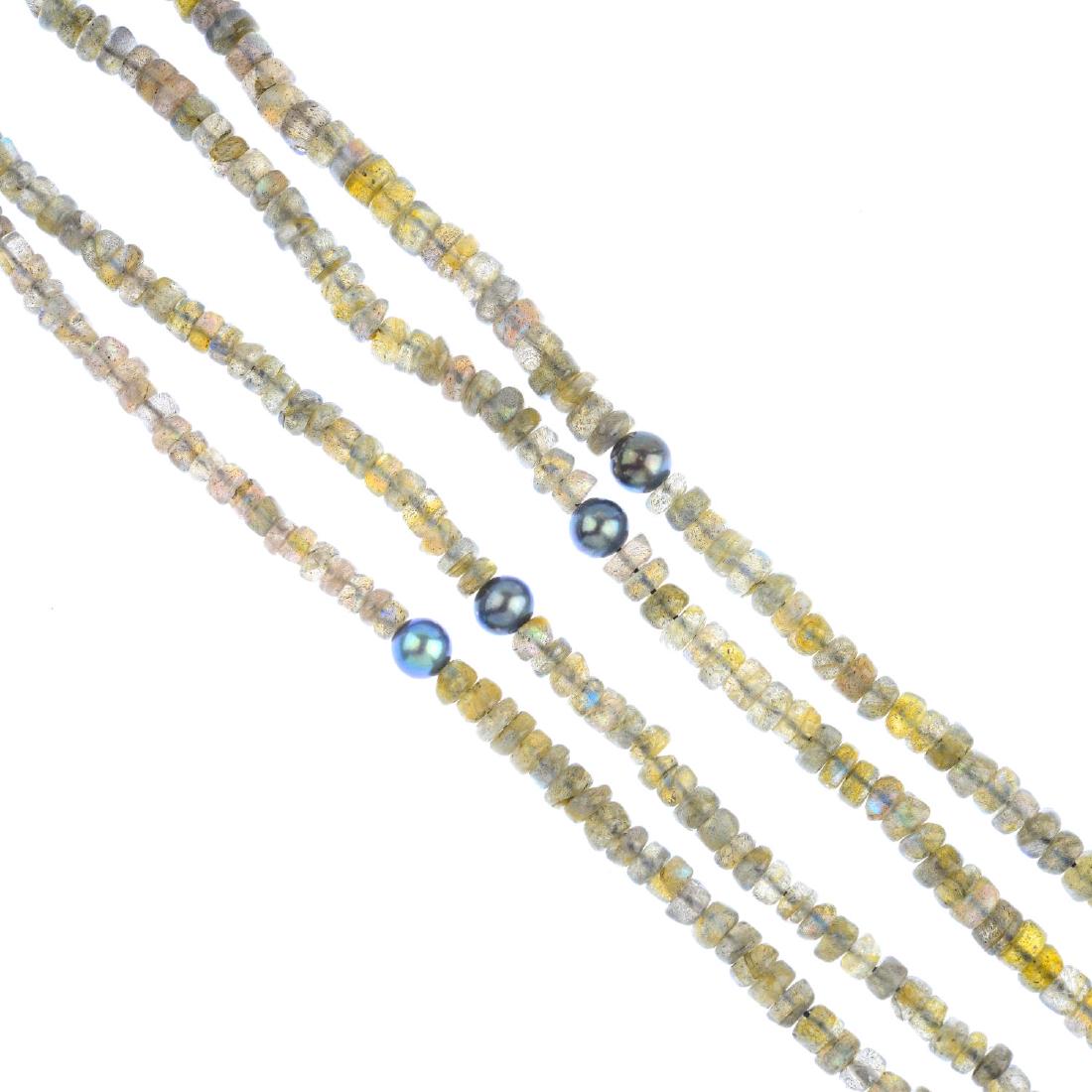 Two labradorite and dyed cultured pearl necklaces. Both (1 of 2)