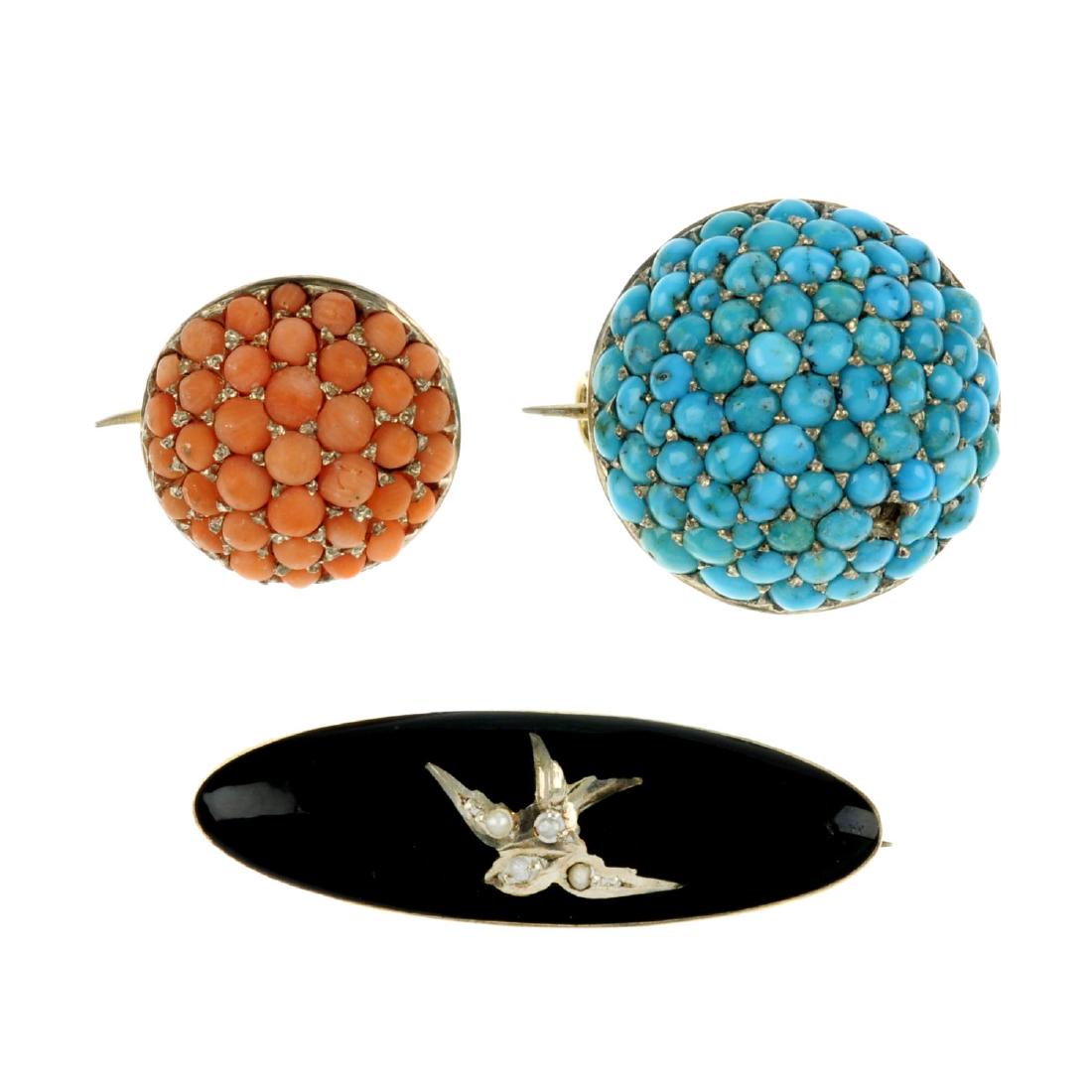 Three gem-set silver gilt brooches. To include two (1 of 2)