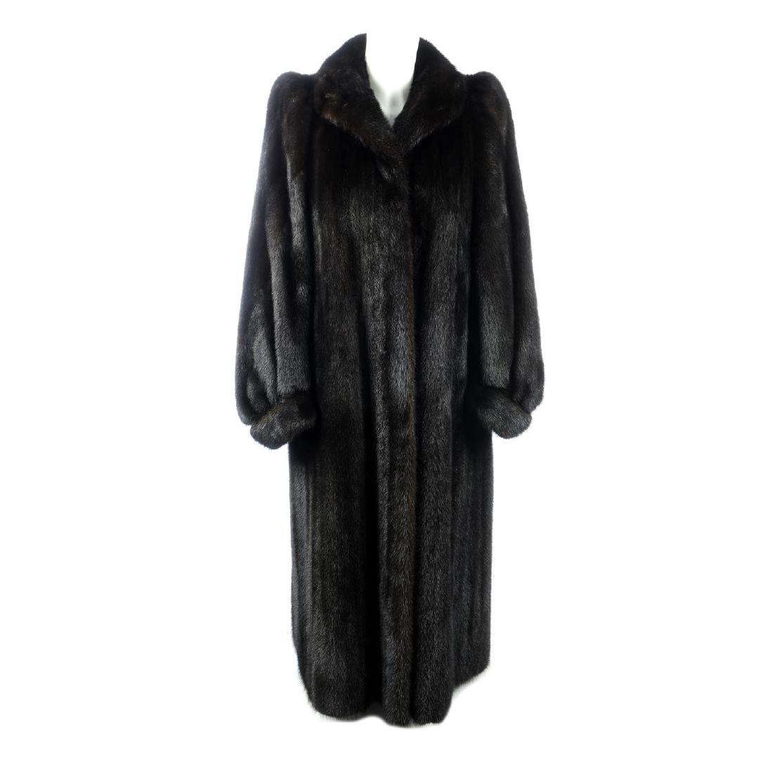 A dark ranch mink full-length coat. Featuring a lapel (1 of 2)