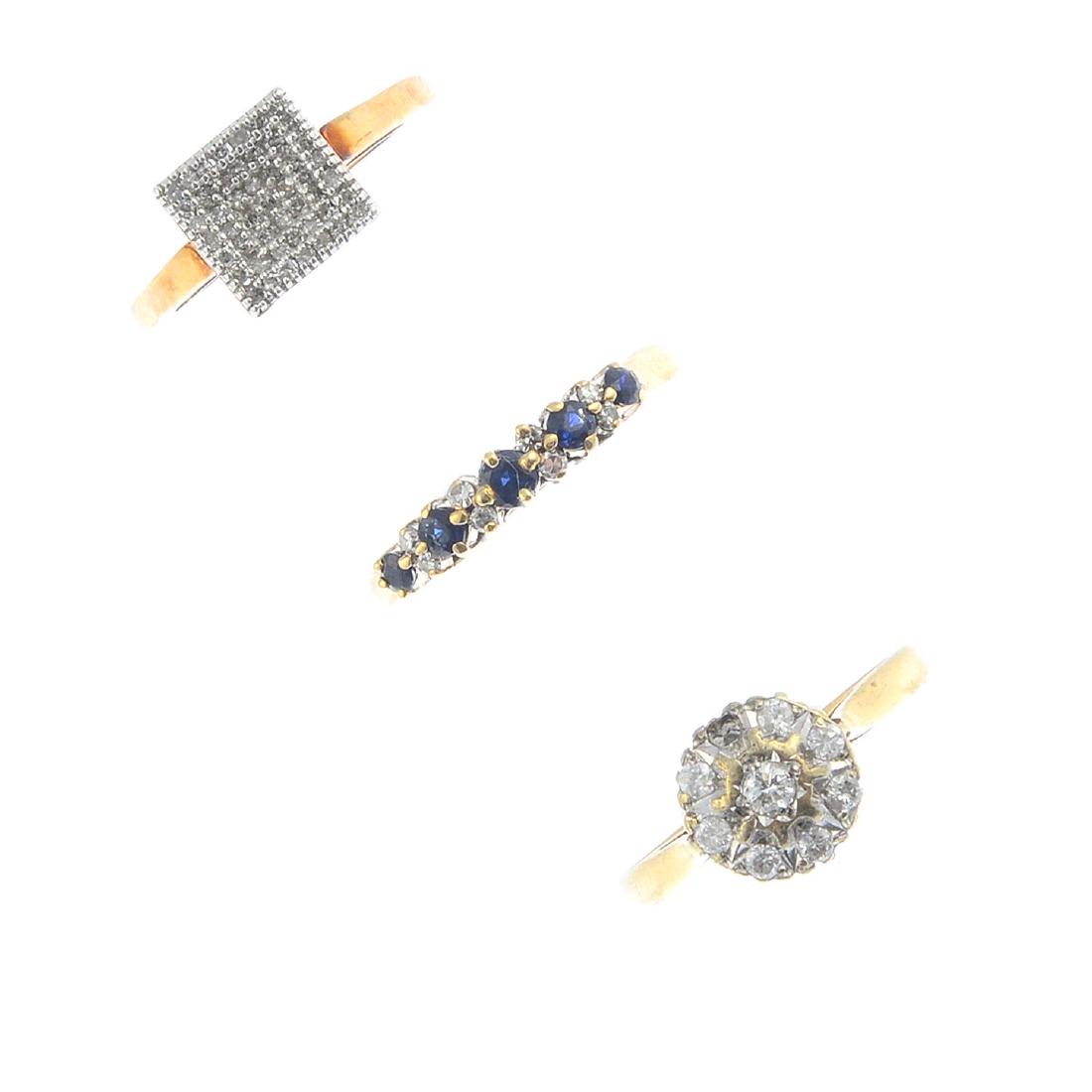 Four diamond and gem-set rings. To include a 9ct gold (1 of 3)