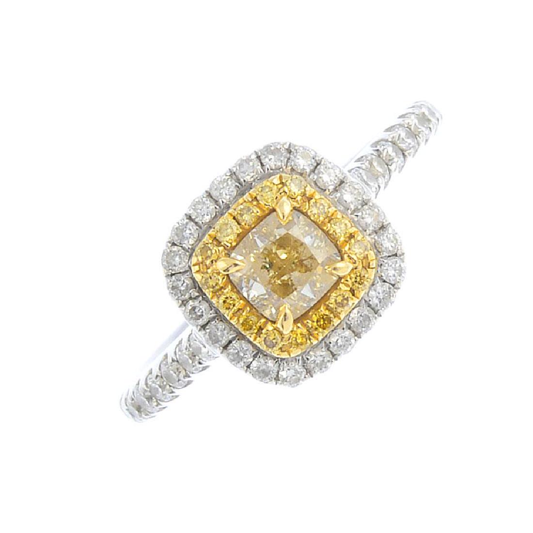 An 18ct gold 'coloured' diamond and diamond cluster (1 of 3)