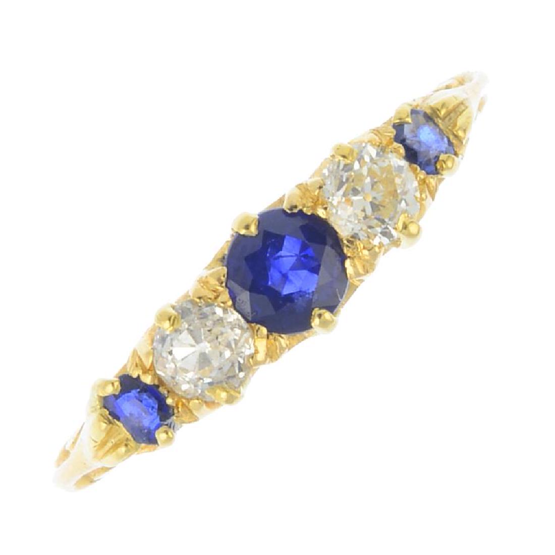 A sapphire and diamond five-stone ring. Designed as a (1 of 3)