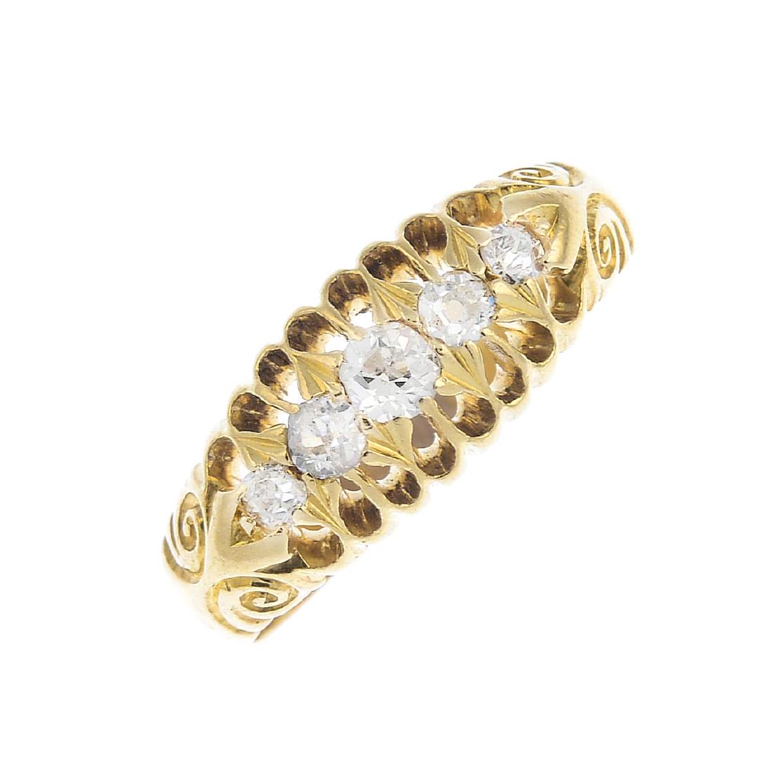 A diamond five-stone ring. The graduated old-cut (1 of 3)