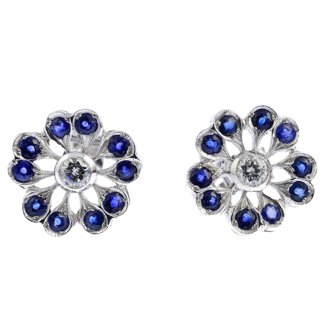 A pair of 18ct gold sapphire and diamond earrings. Each (1 of 2)