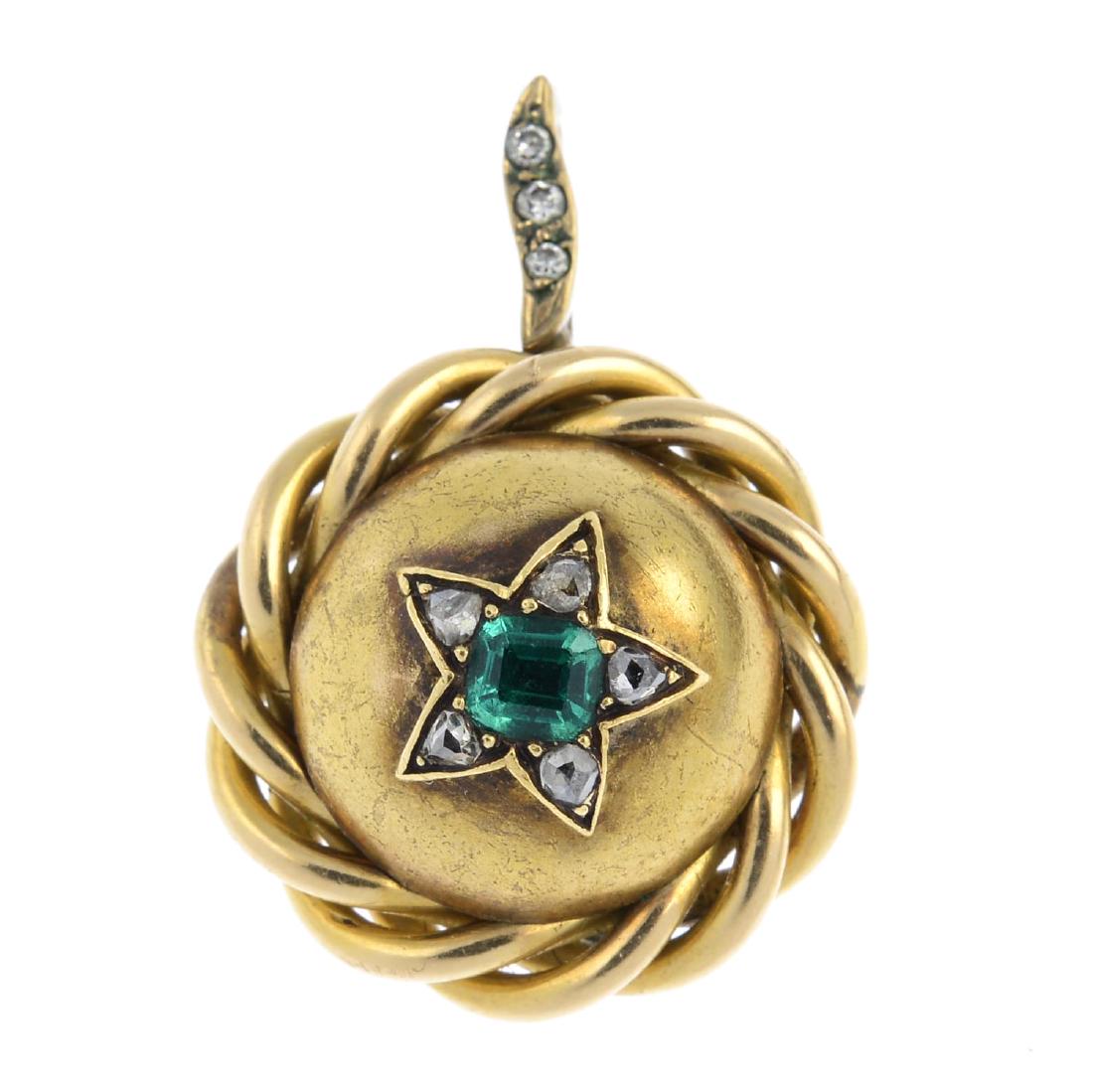 A mid Victorian gold, emerald and diamond pendant. The (1 of 2)