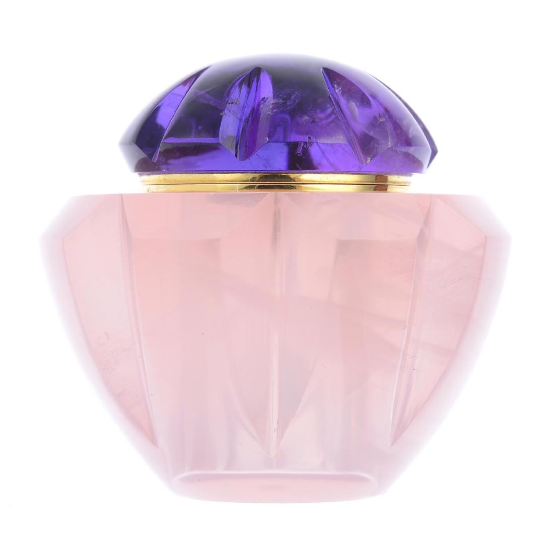An amethyst and rose quartz perfume bottle. The tapered (1 of 3)