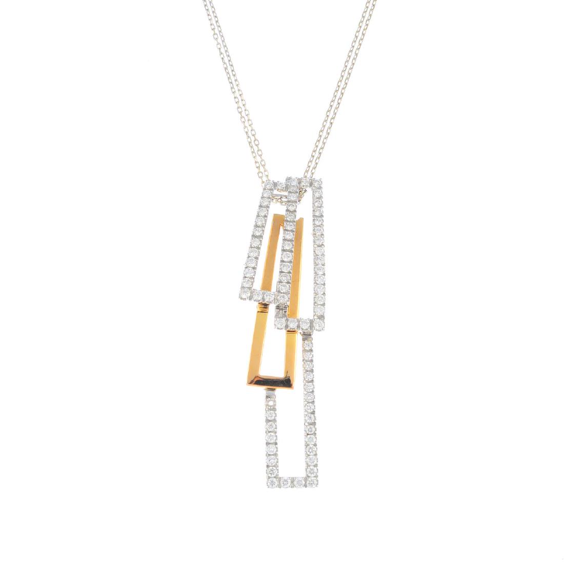 CHIMENTO - an 18ct gold diamond 'Domino' pendant.: CHIMENTO - an 18ct gold diamond 'Domino' pendant. Designed as overlapping brilliant-cut diamond and polished, tapered openwork panels, suspended from a two-strand belcher-link chain. Signed Chimento.
