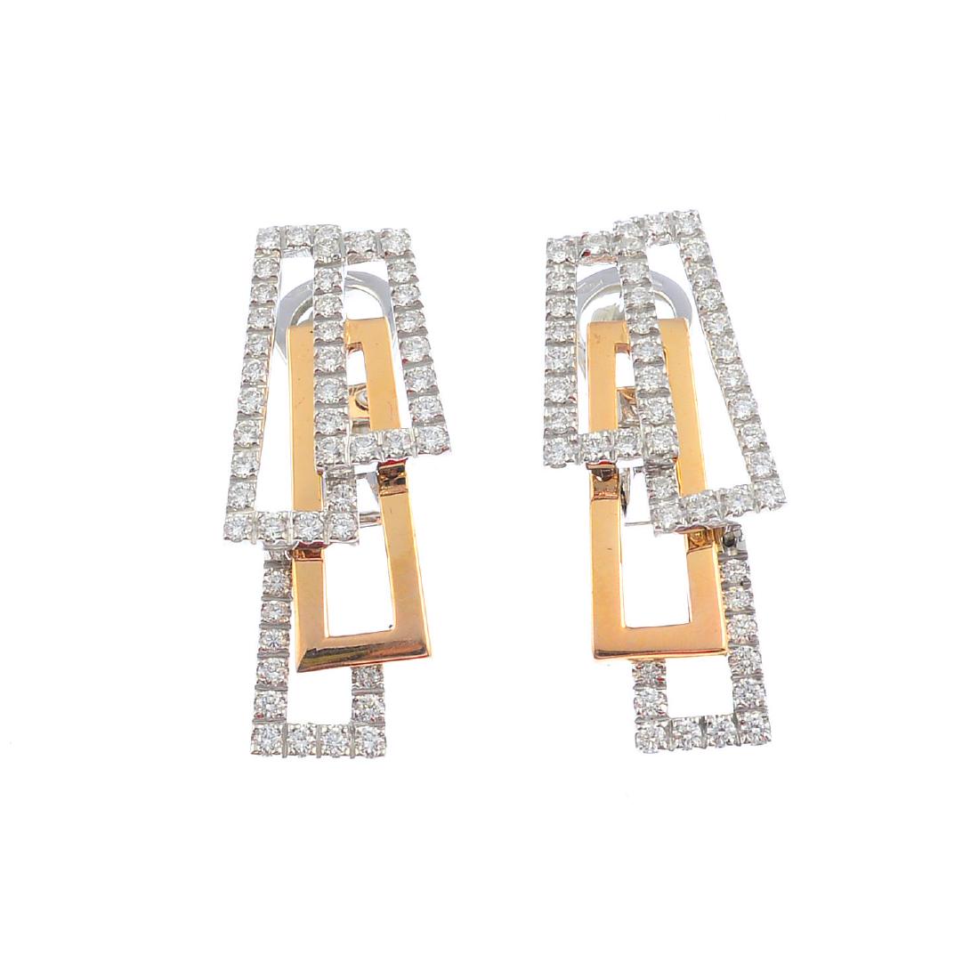 CHIMENTO - a pair of 18ct gold diamond 'Domino': CHIMENTO - a pair of 18ct gold diamond 'Domino' earrings. Each designed as overlapping brilliant-cut diamond and polished, tapered openwork panels. Signed Chimento. Estimated total diamond weight 1ct.