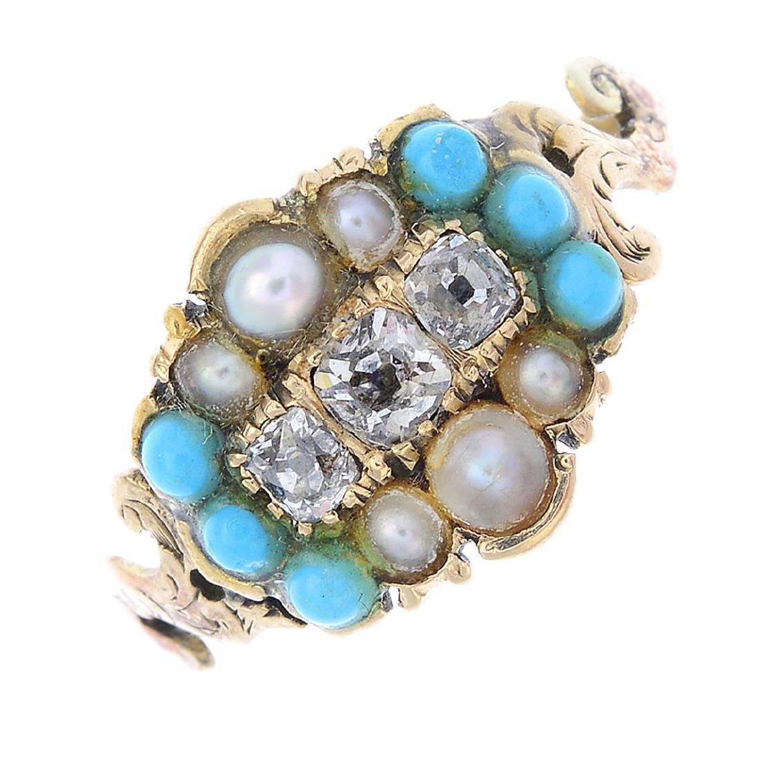 A mid Victorian gold diamond, turquoise and split pearl (1 of 3)