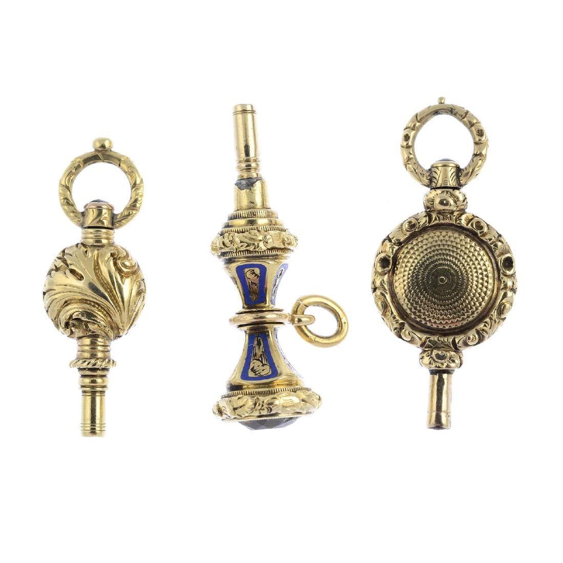 Three early to mid 19th century gold watch keys. To (1 of 3)