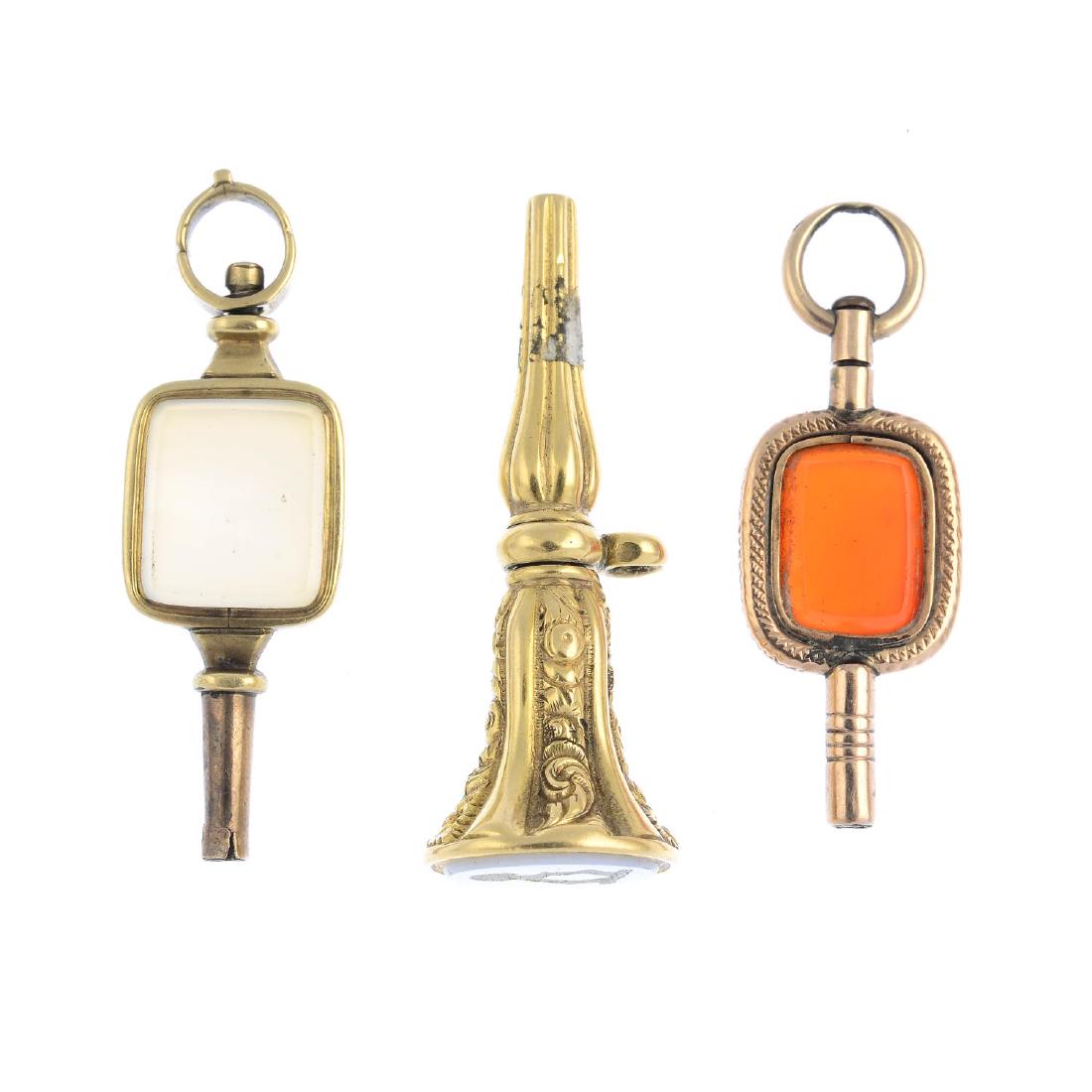 Three mid 19th century agate watch keys. To include a (1 of 3)