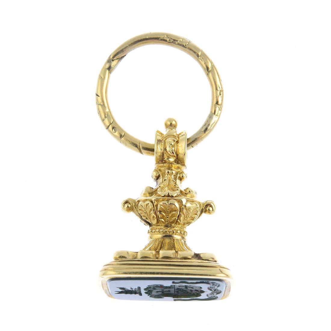 A 19th century gold bloodstone intaglio seal fob. The (1 of 3)