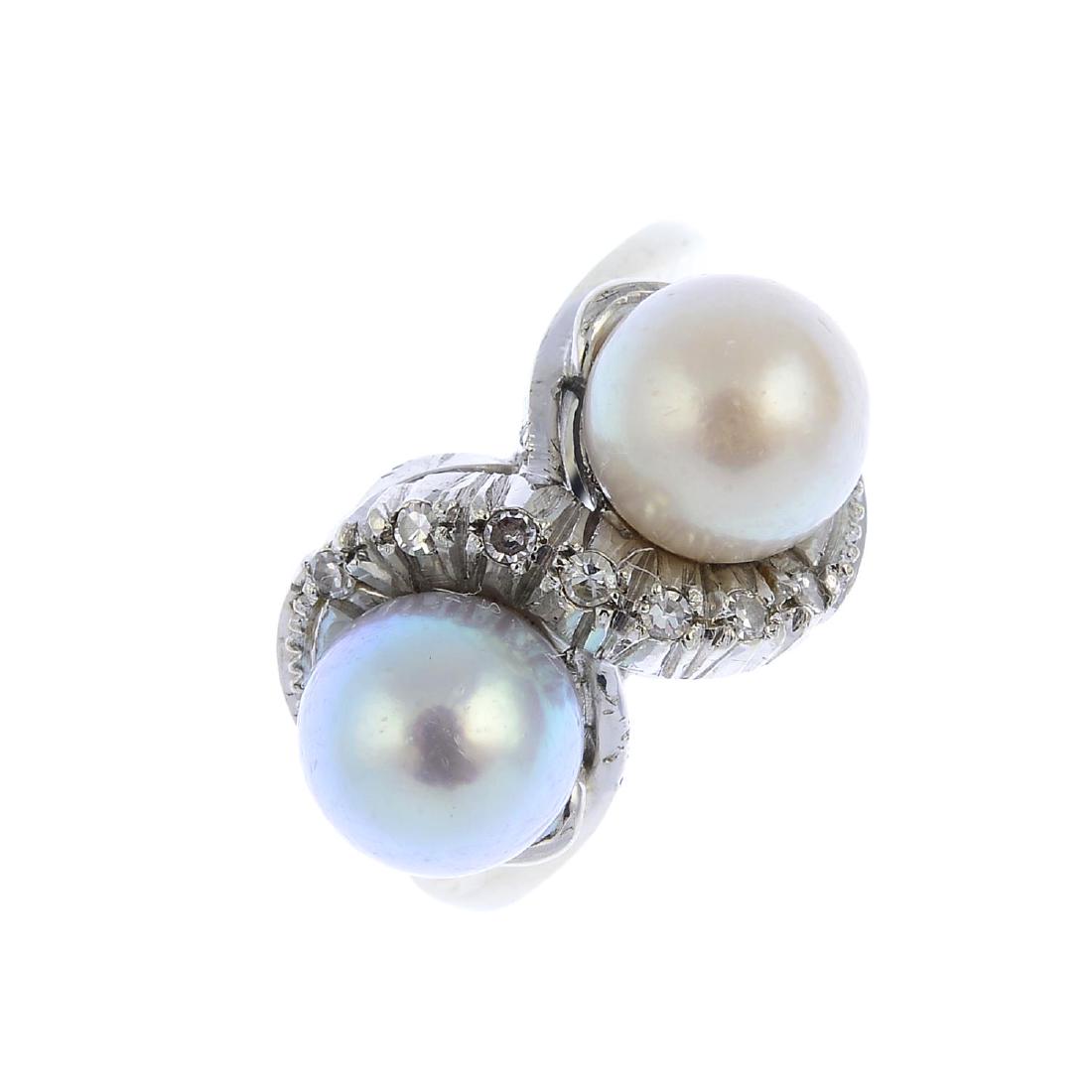 A cultured pearl and diamond dress ring. Designed as (1 of 3)