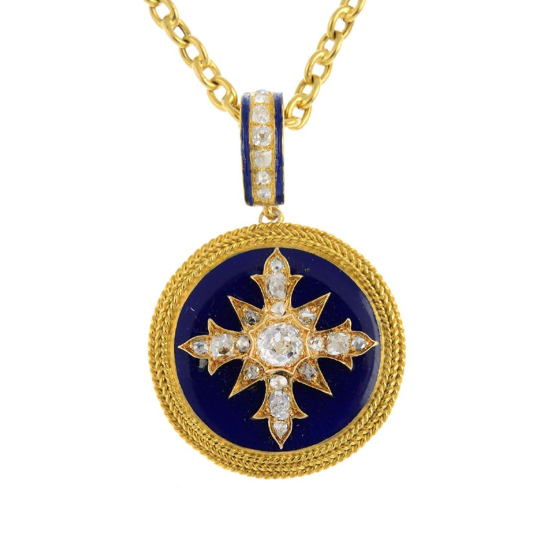 A diamond and enamel pendant. The old-cut diamond (1 of 3)