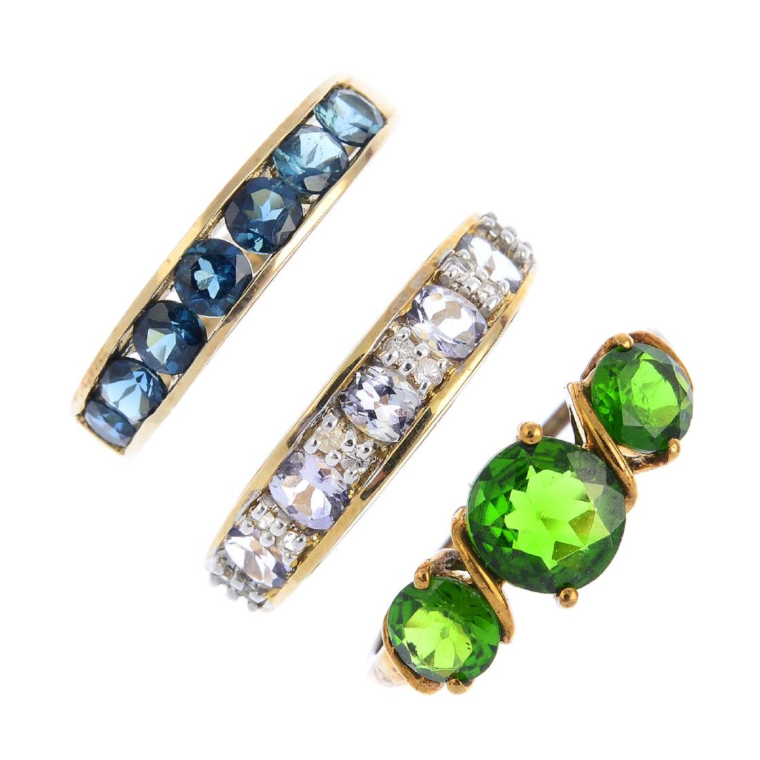 Three 9ct gold gem-set rings. To include a sapphire (1 of 3)