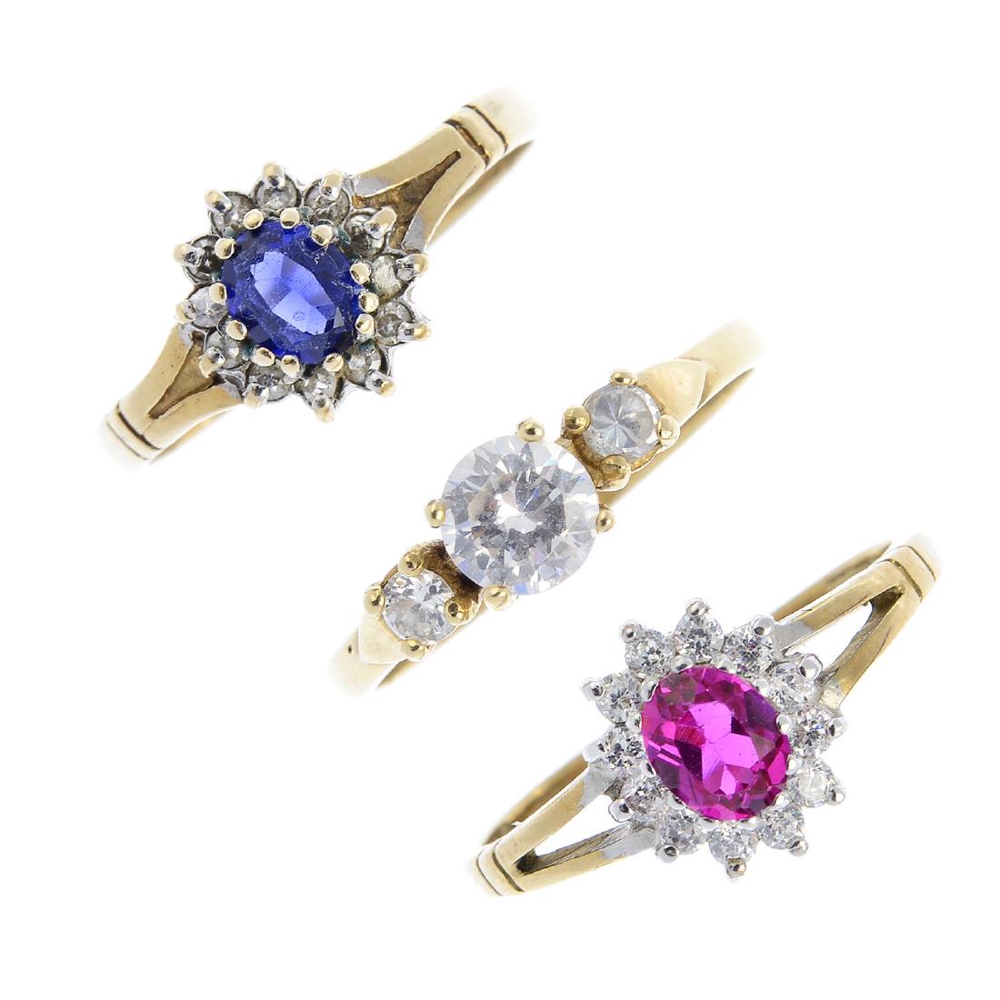 Six 9ct gold gem-set rings. To include a sapphire and (1 of 4)