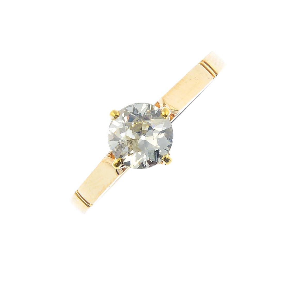 A diamond single-stone ring. The old-cut diamond, with (1 of 4)