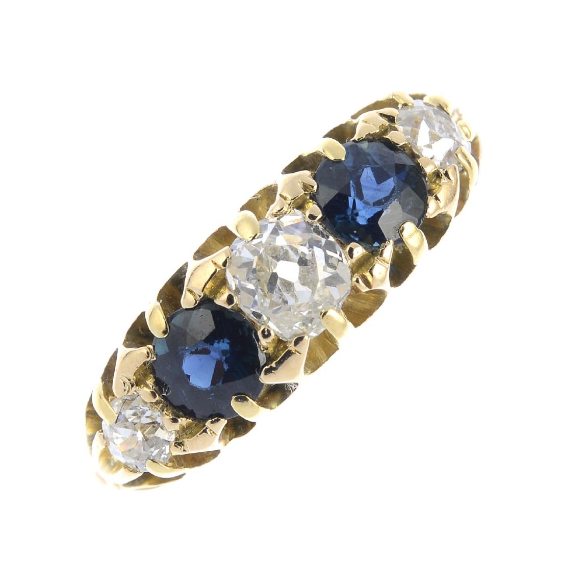 A mid 20th century gold sapphire and diamond five-stone (1 of 3)