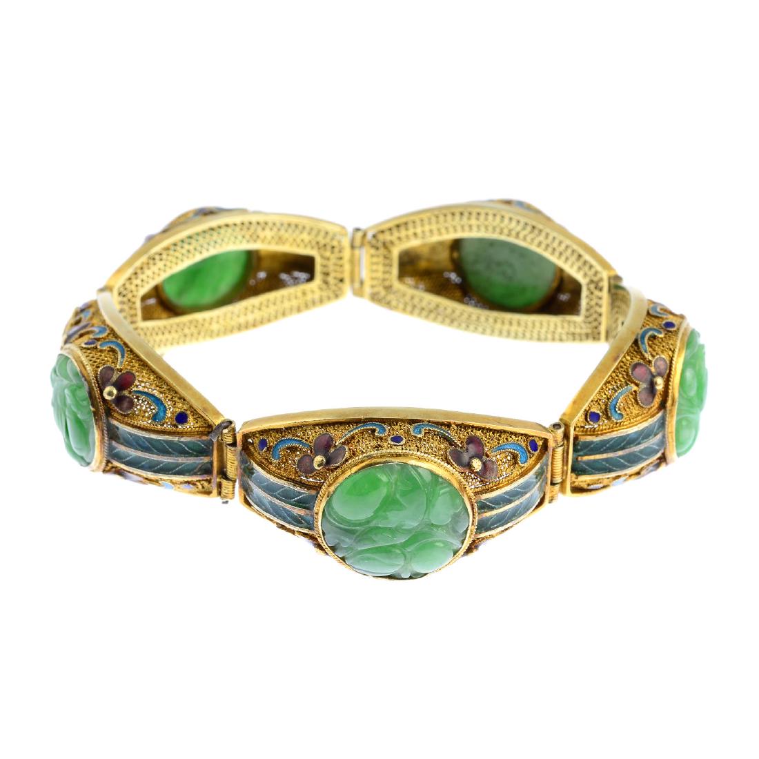 A jade enamel bracelet. Designed as a series of (1 of 2)
