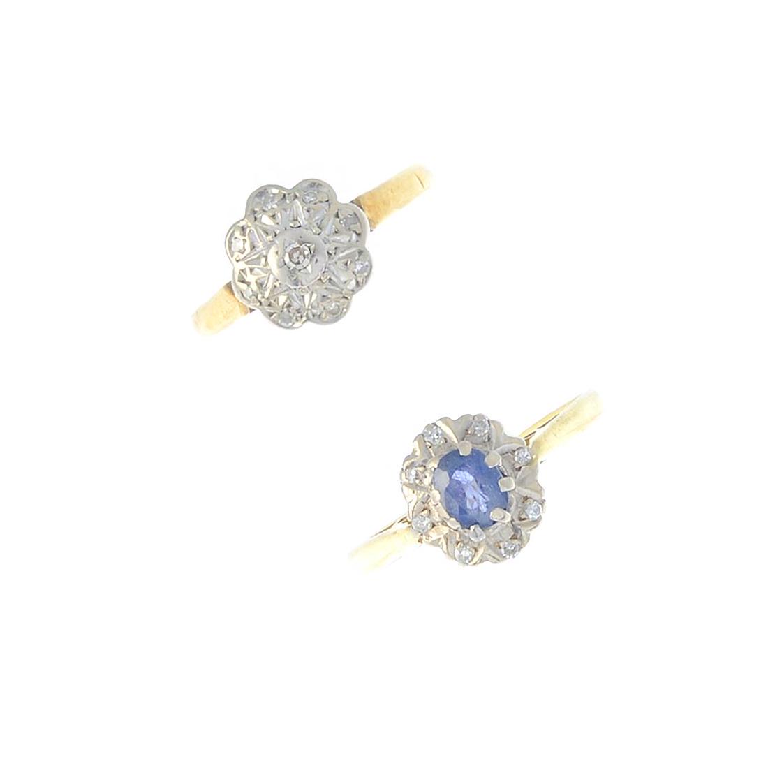 Two mid 20th century 18ct gold diamond and sapphire (1 of 3)