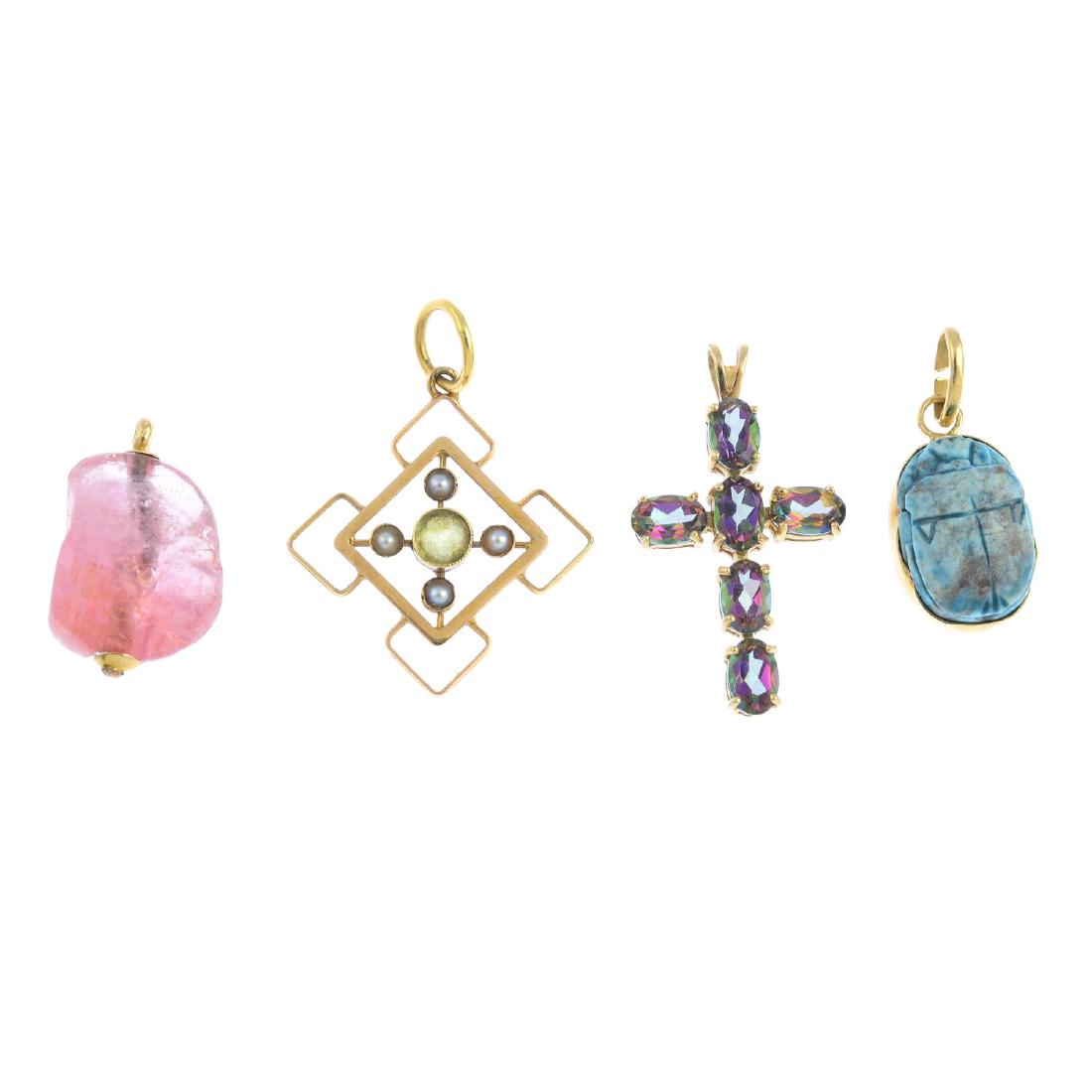 Four gem-set pendants. To include a pink tourmaline (1 of 2)