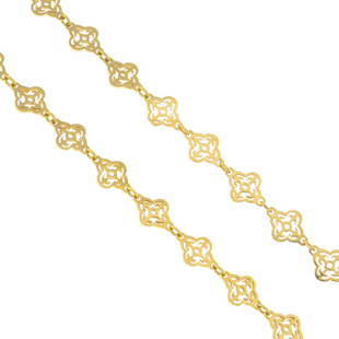 ILIAS LALAOUNIS - an 18ct gold necklace. Designed as a: ILIAS LALAOUNIS - an 18ct gold necklace. Designed as a series of openwork cross motif links, with trace-link spacers and push-piece clasp. Maker's marks for Ilias Lalaounis. Import marks for London, 1