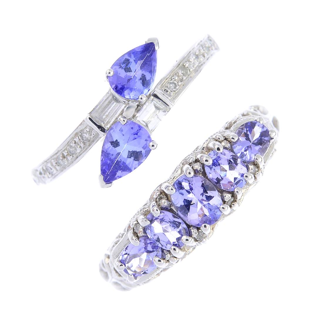 Two 14ct gold gem-set rings and two pendants. To (1 of 2)