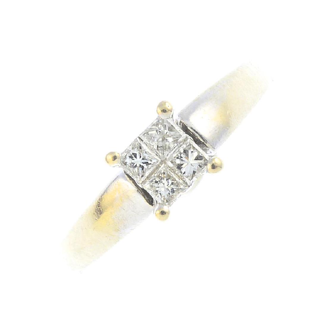 A diamond cluster ring. The square-shape diamond (1 of 3)