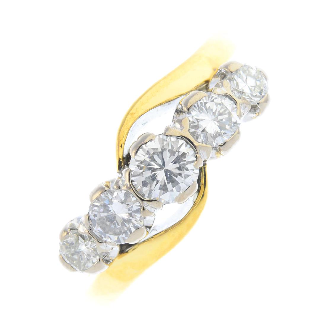 A diamond five-stone ring. The graduated brilliant-cut (1 of 3)