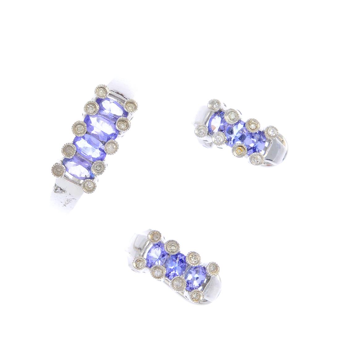 A 14ct gold tanzanite and diamond ring and pair of (1 of 2)