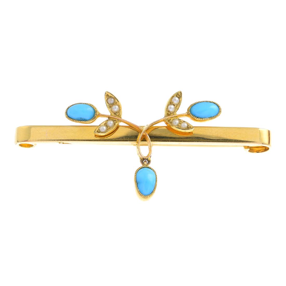 An early 20th century 15ct gold turquoise and split (1 of 2)