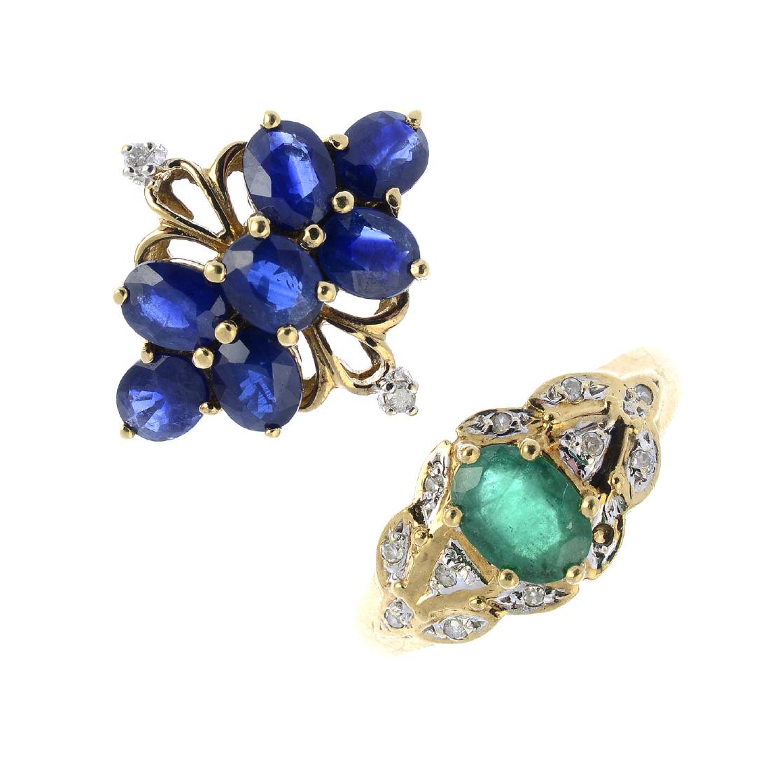 Two 9ct gold diamond and gem-set rings. To include an (1 of 3)