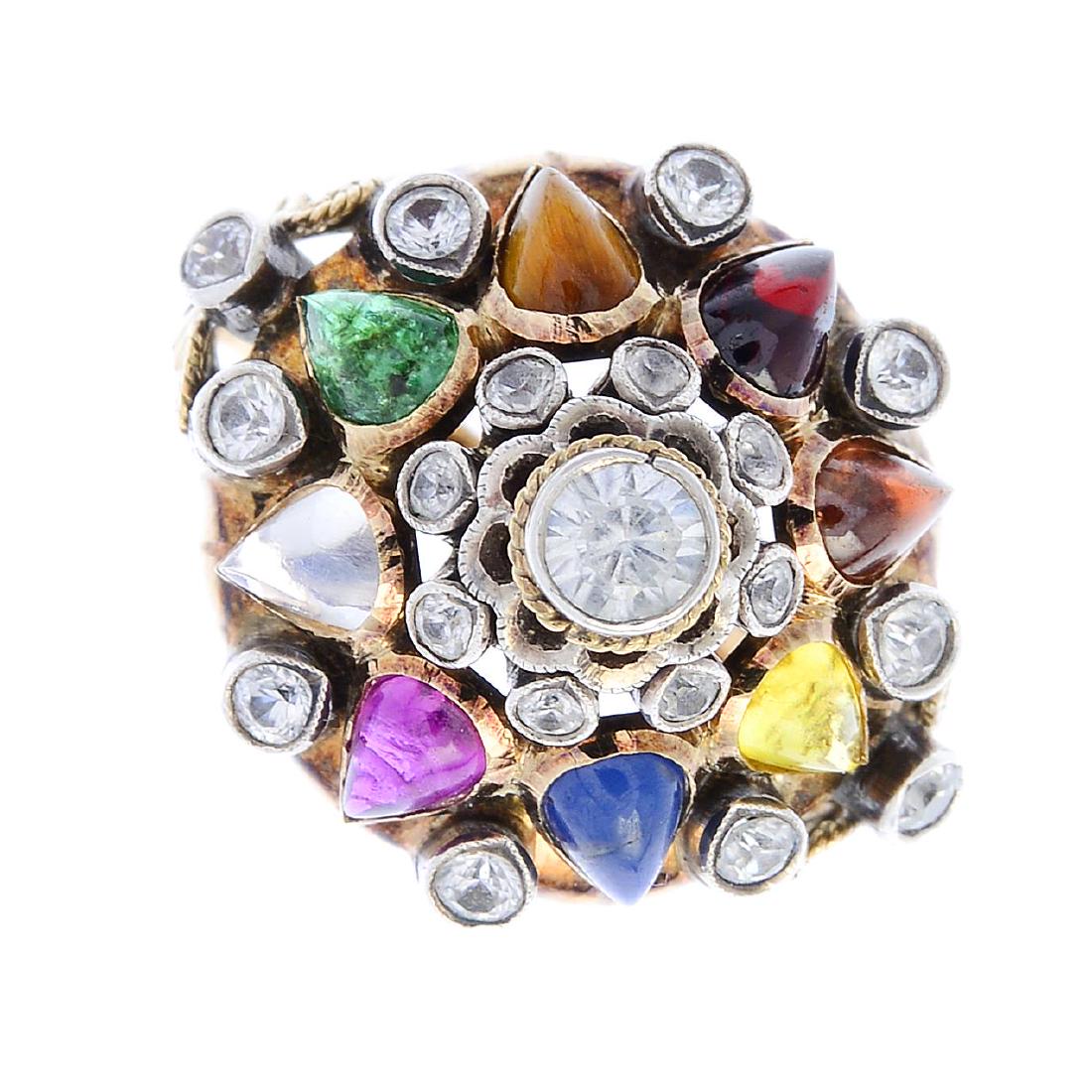 A gem-set dress ring. The circular-shape zircon collet, (1 of 3)