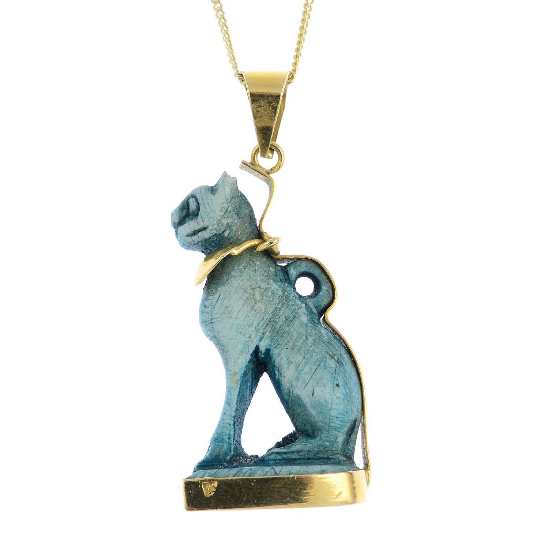 A 'Bastet' ceramic pendant. The dyed bluish-green (1 of 5)