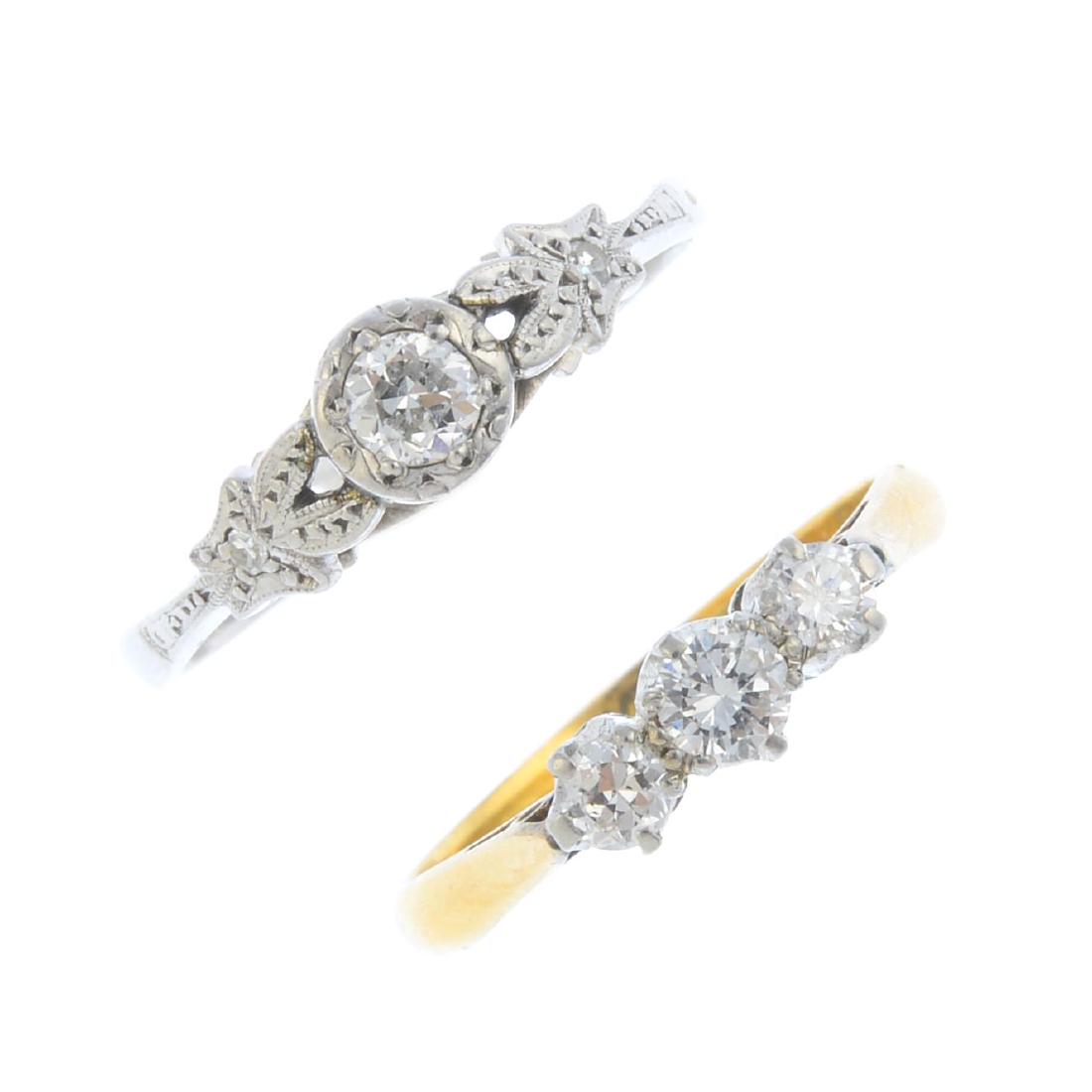 Two diamond rings. The first designed as a circular-cut (1 of 3)