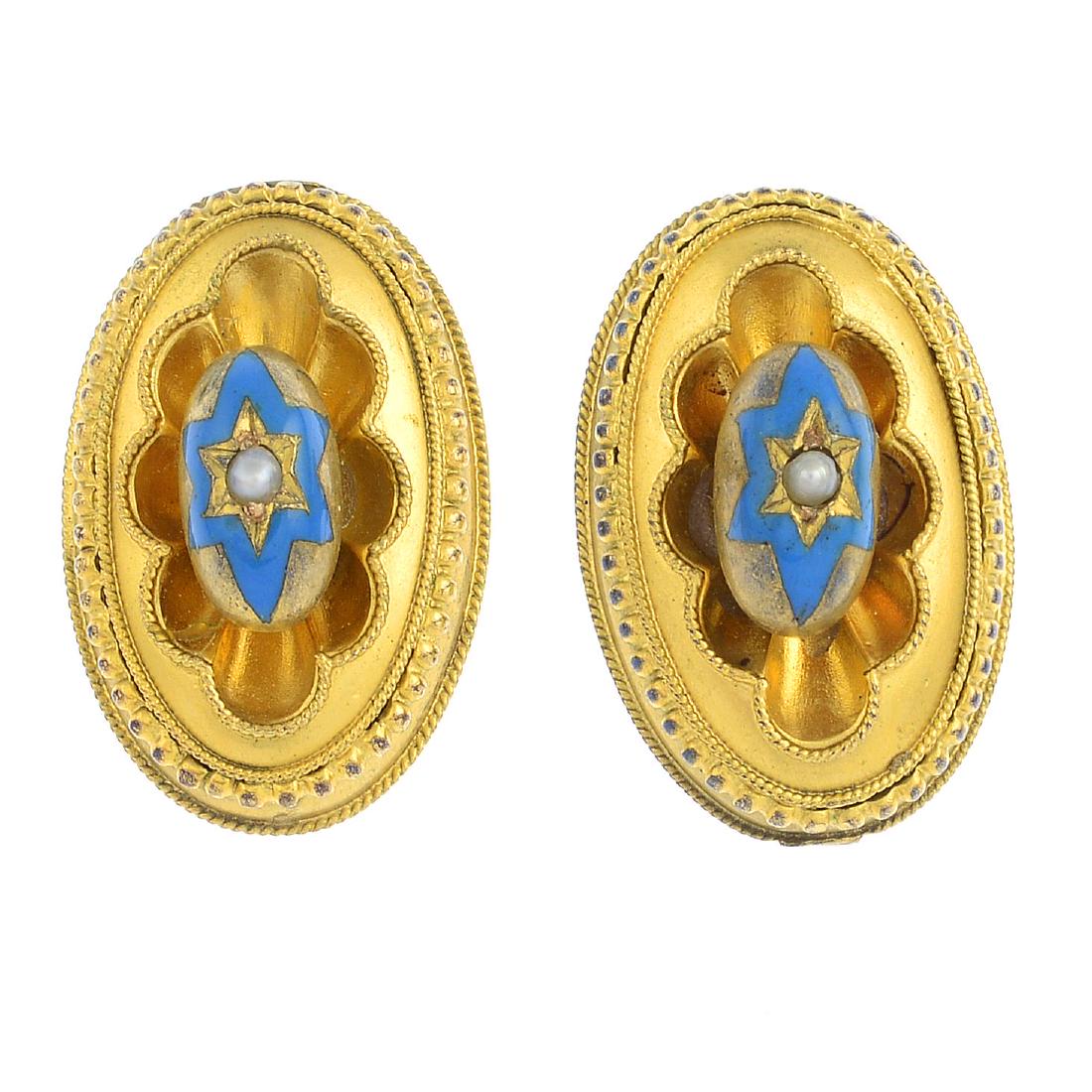 A pair of late Victorian 15ct gold enamel and split (1 of 2)