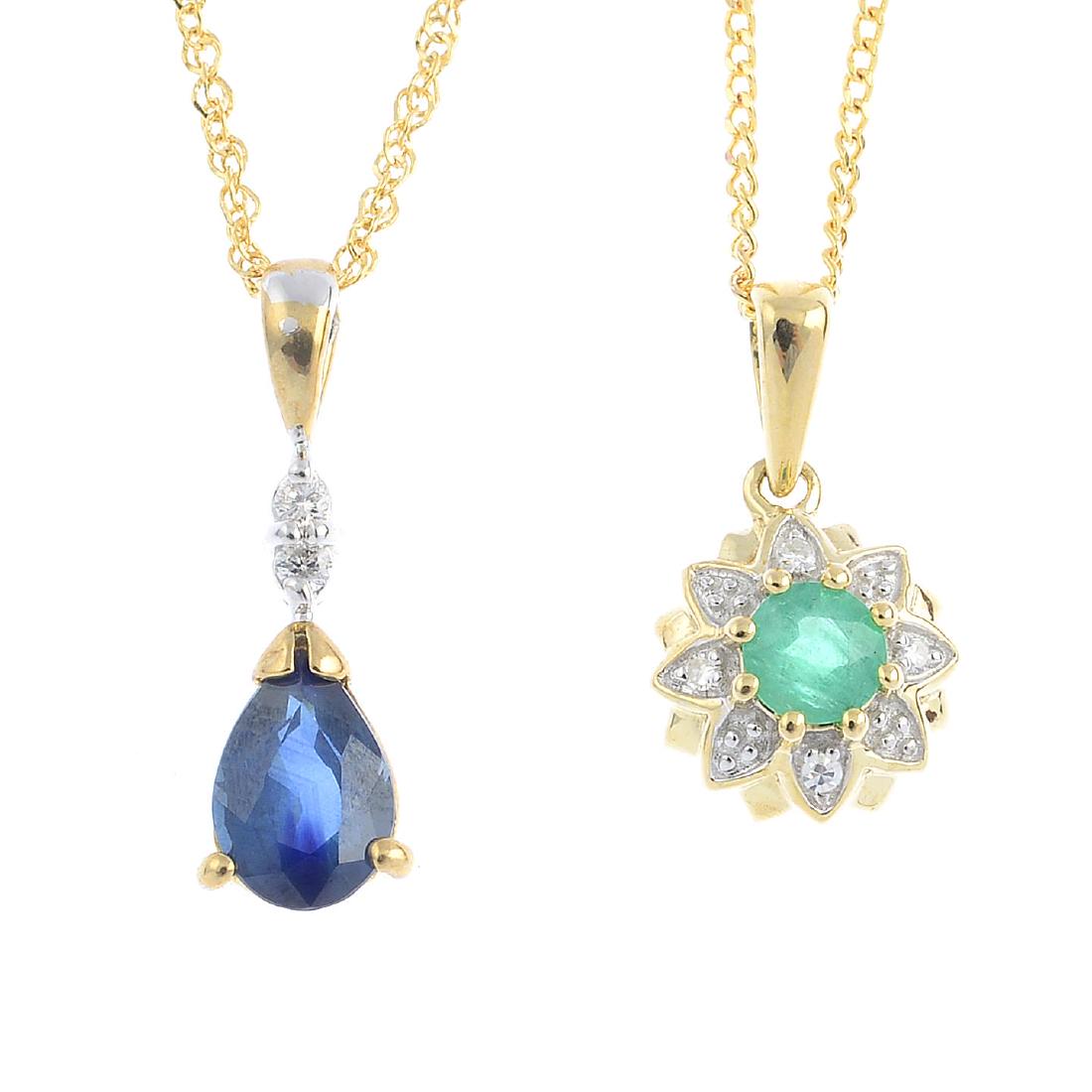 Two gem-set and diamond pendants. To include a (1 of 2)